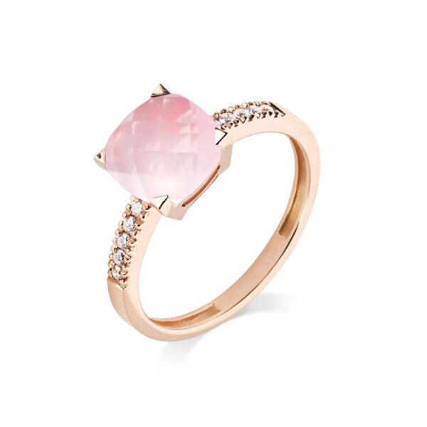 Poppy bague anneau diamants quartz rose