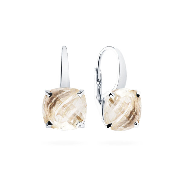 Boucles d’oreilles dormeuses Poppy serties de quartz rutile taille coussin sur or blanc