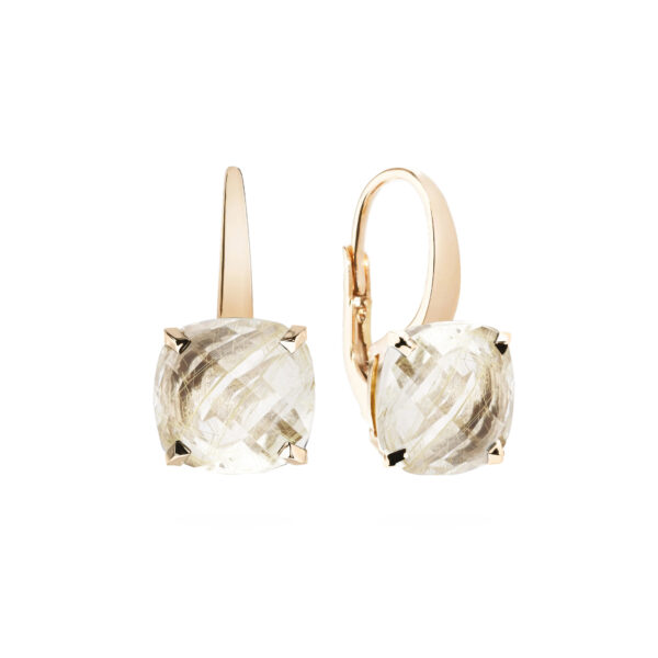 Boucles d’oreilles dormeuses Poppy serties de quartz rutile taille coussin sur or