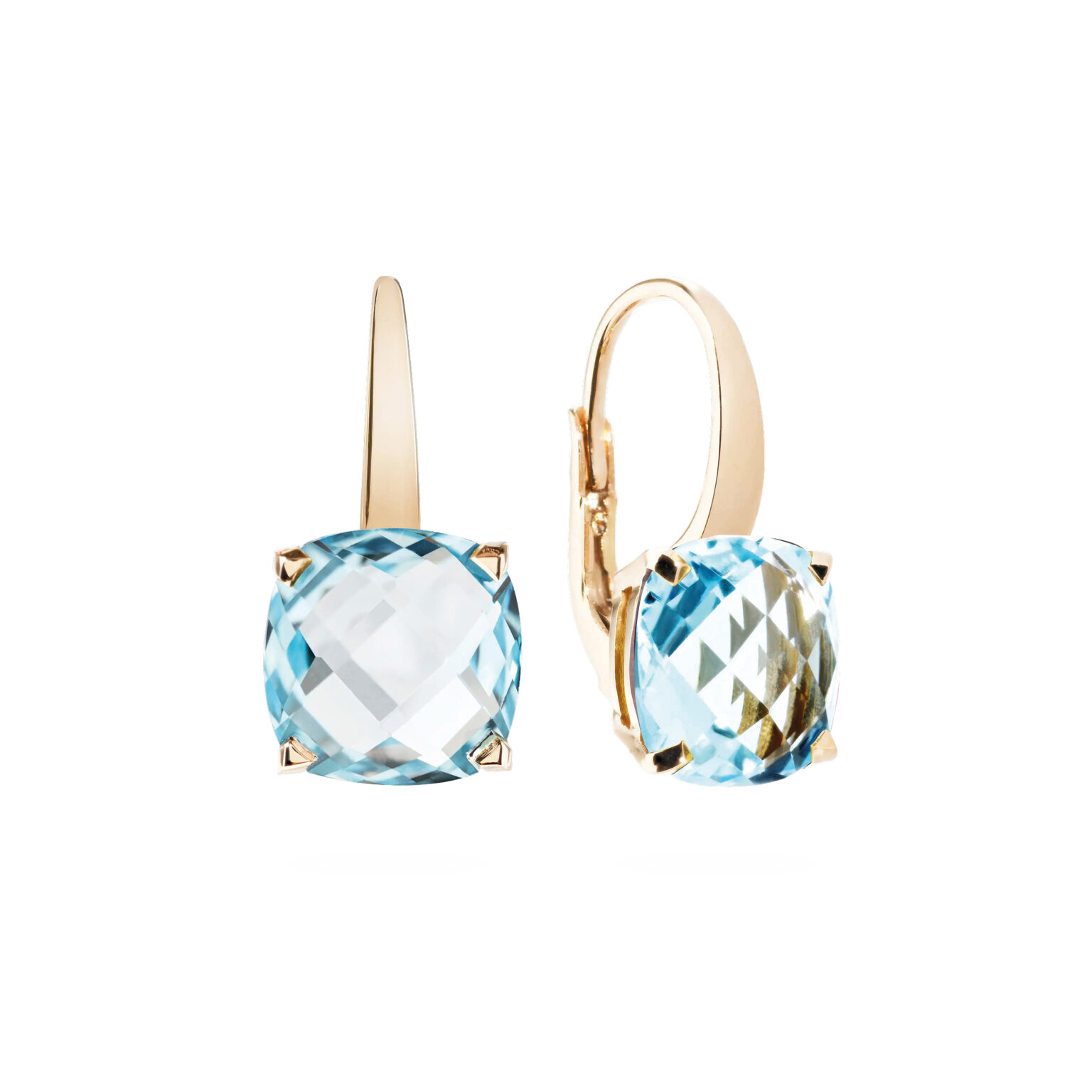 Boucles d’oreilles dormeuses Poppy serties de topazes taille coussin sur or