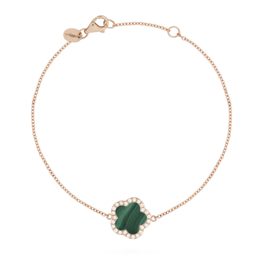 Fiore di Mamma en or rose 18 K bracelet forme fleur orné d’une malachite et d’un entourage de diamants