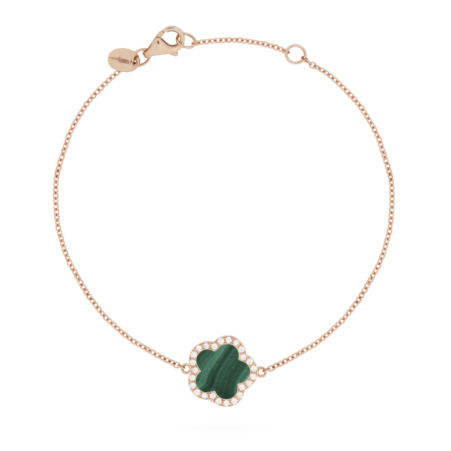 Fiore di Mamma en or rose 18 K bracelet forme fleur orné d’une malachite et d’un entourage de diamants