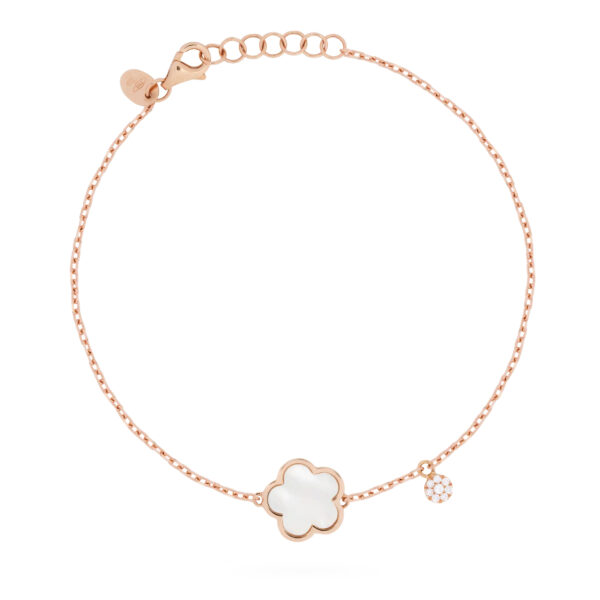 Fiore di Mamma en or rose 18 K bracelet forme fleur orné d’une nacre grise et d’une pastille diamants
