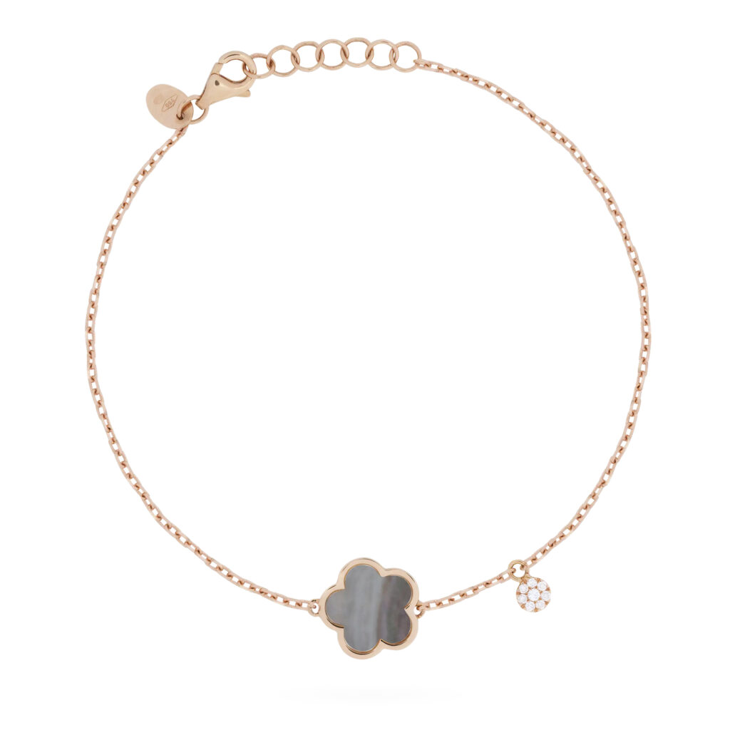 Fiore di Mamma en or rose 18 K bracelet forme fleur orné d’une nacre grise et d’une pastille diamants