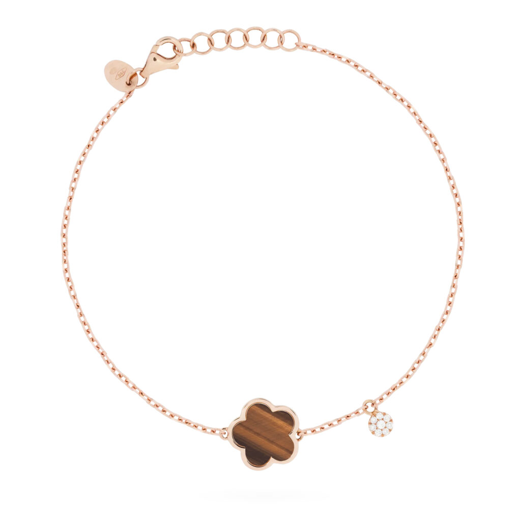 Fiore di Mamma en or rose 18 K bracelet forme fleur orné d’un oeil de tigre et d’une pastille diamants