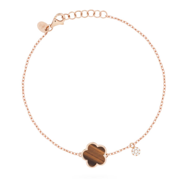 Fiore di Mamma en or rose 18 K bracelet forme fleur orné d’un oeil de tigre et d’une pastille diamants