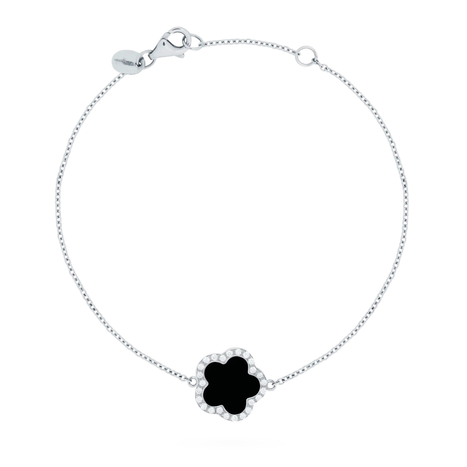 Fiore di Mamma en or blanc 18 K bracelet forme fleur orné d’un onyx et d’un entourage de diamants