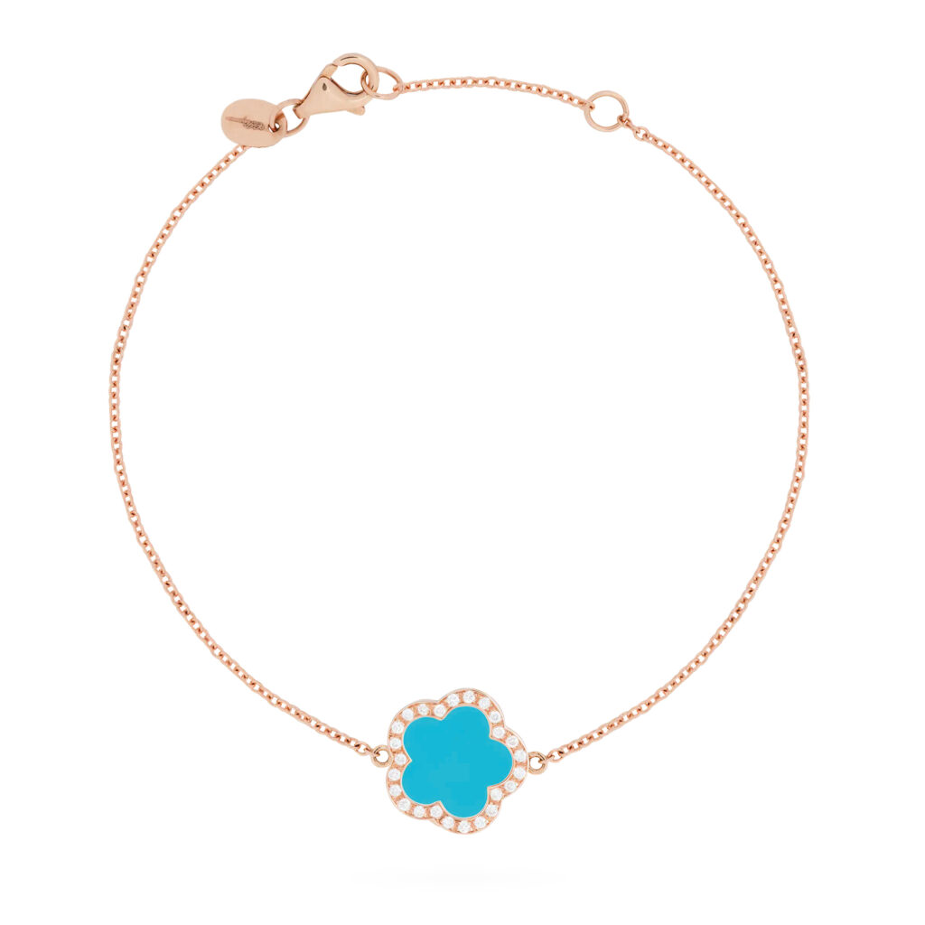 Fiore di Mamma en or rose 18 K bracelet forme fleur orné d’une turquoise et d’un entourage de diamants