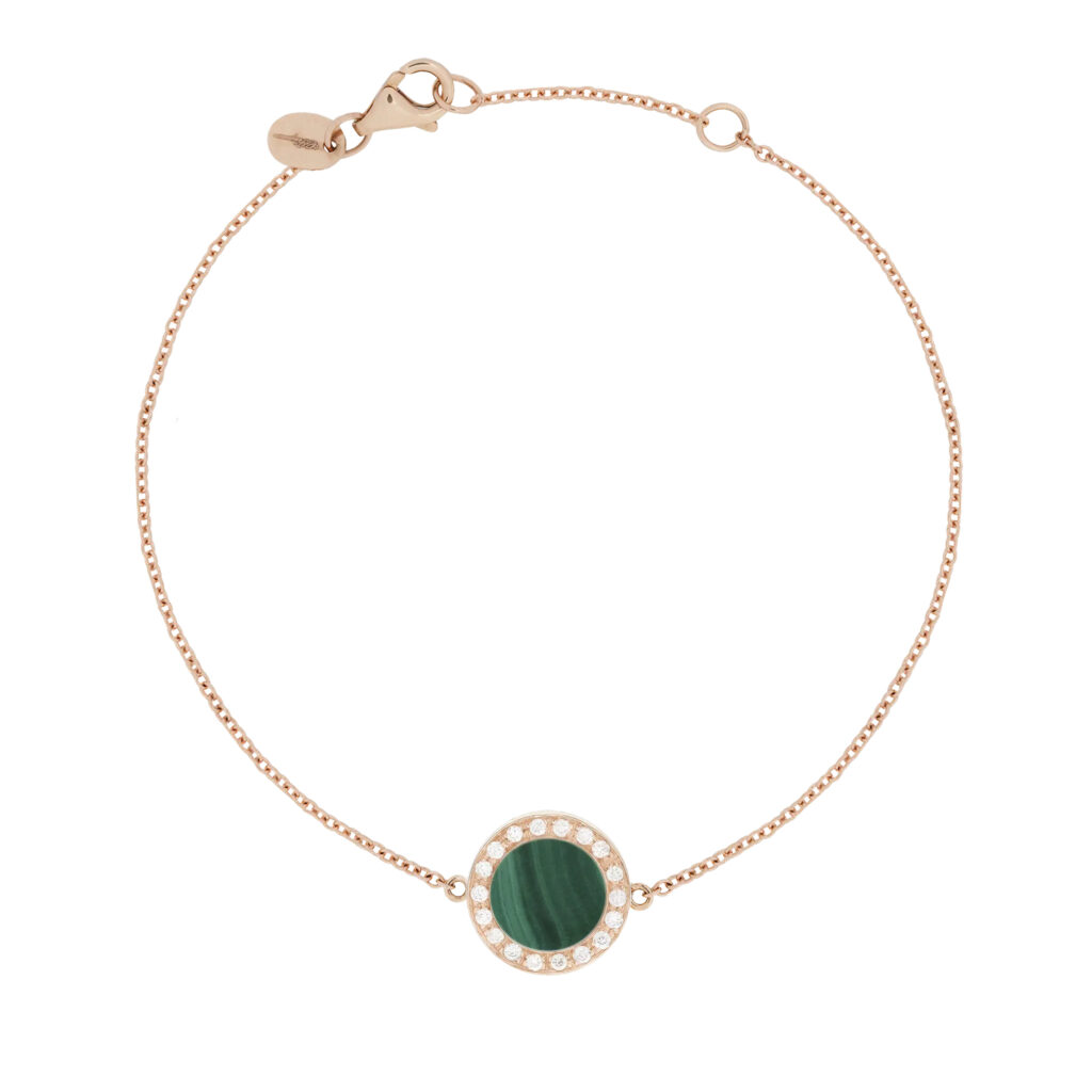 Buona Fortuna en or rose 18 K bracelet malachite entourage diamants