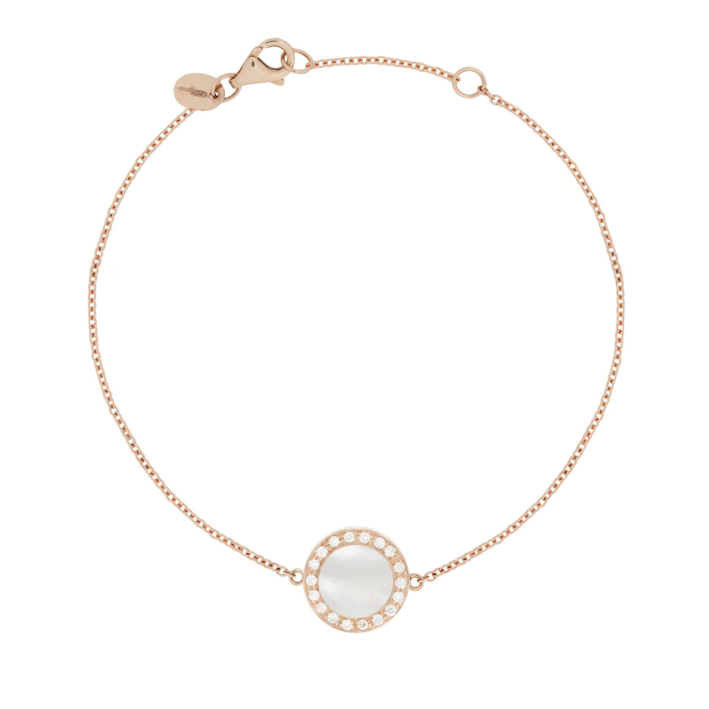Buona Fortuna en or rose 18 K bracelet nacre entourage diamants