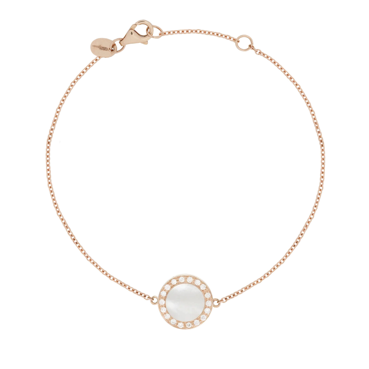 Buona Fortuna en or rose 18 K bracelet nacre entourage diamants