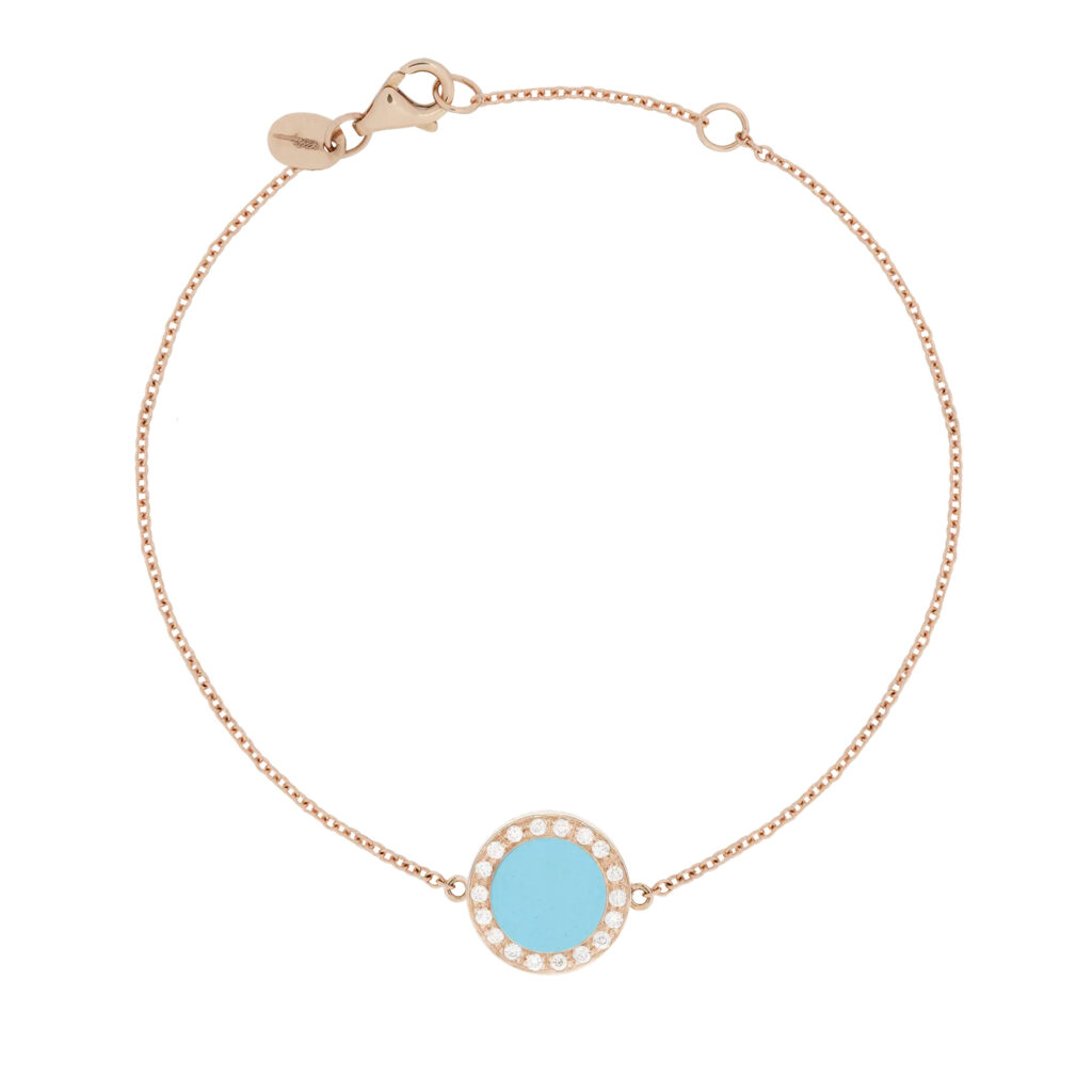 Buona Fortuna en or rose 18 K bracelet turquoise entourage diamants