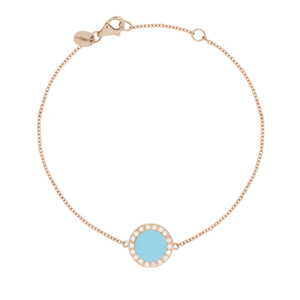 Buona Fortuna en or rose 18 K bracelet turquoise entourage diamants