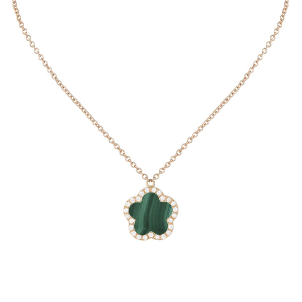 Pendentif Fiore di Mamma S en or rose 18 K forme fleur orné d’une malachite et d’un entourage de diamants