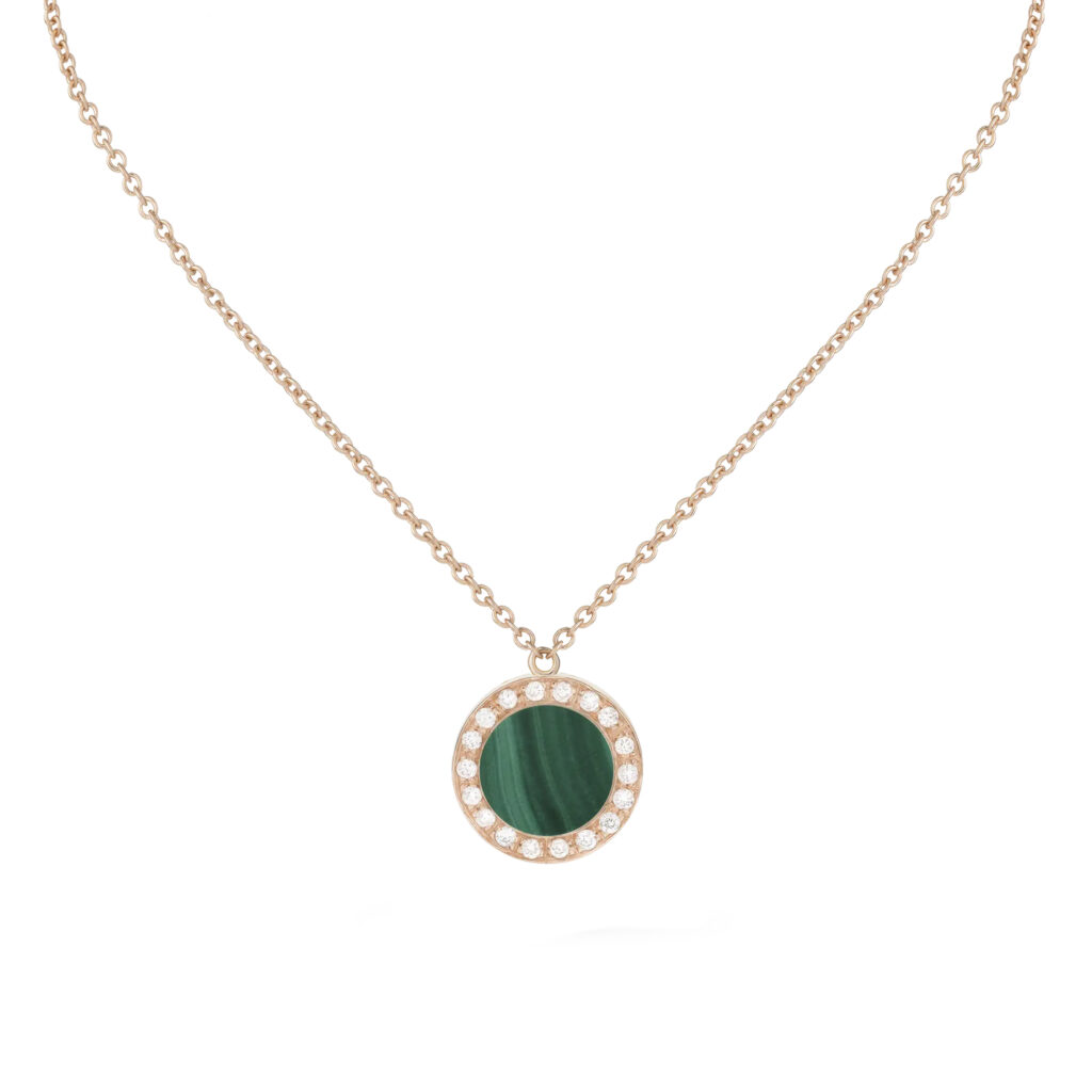 Pendentif Buona Fortuna malachite et diamants – or rose 18 K