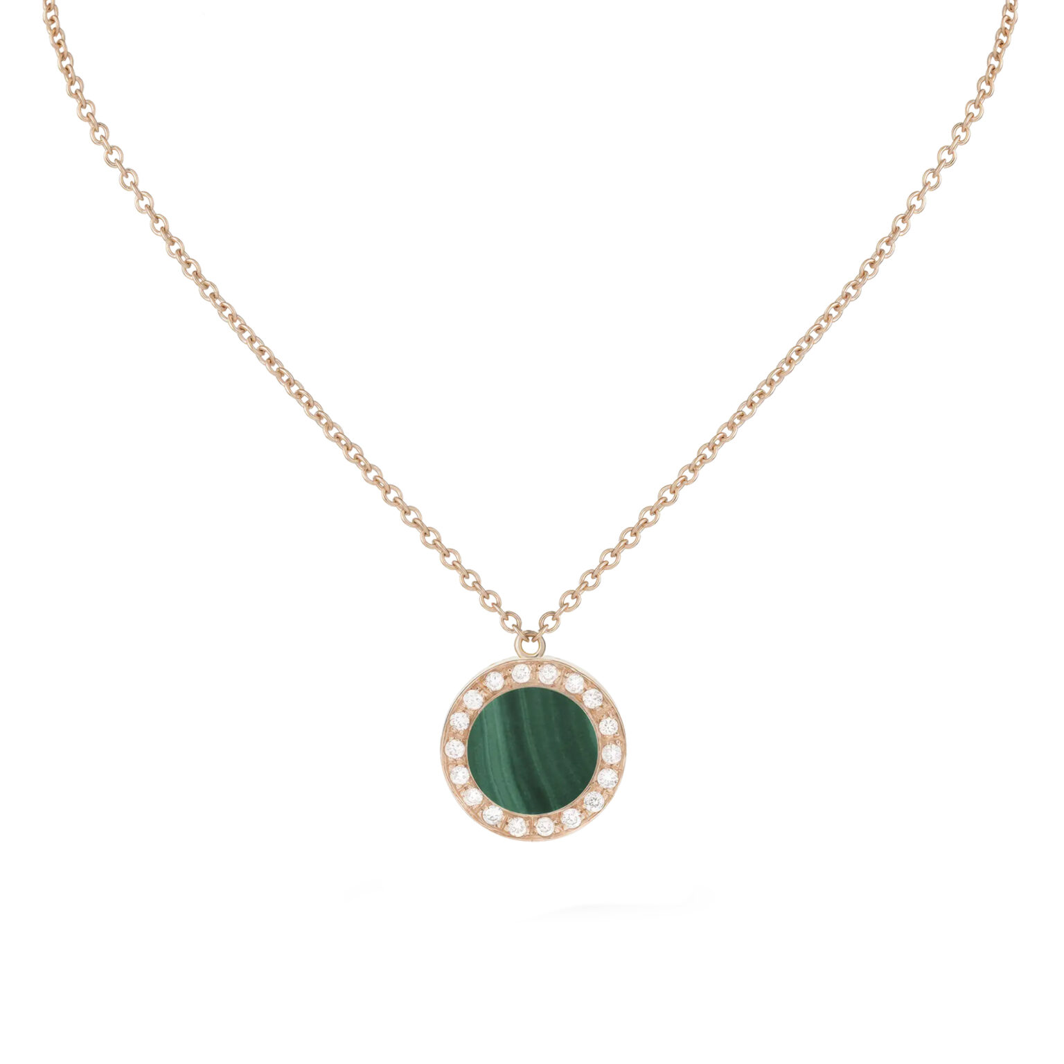Pendentif Buona Fortuna malachite et diamants – or rose 18 K