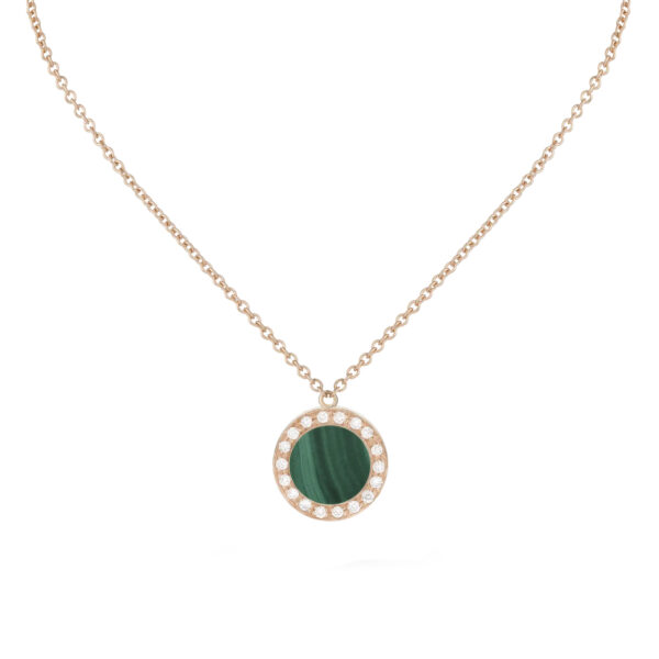 Pendentif Buona Fortuna malachite et diamants – or rose 18 K