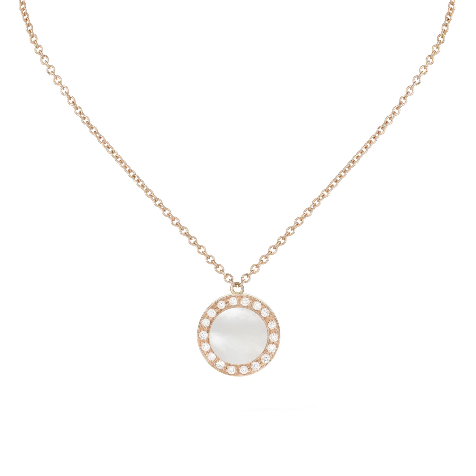 Pendentif Buona Fortuna nacre blanche et diamants – or rose 18 K