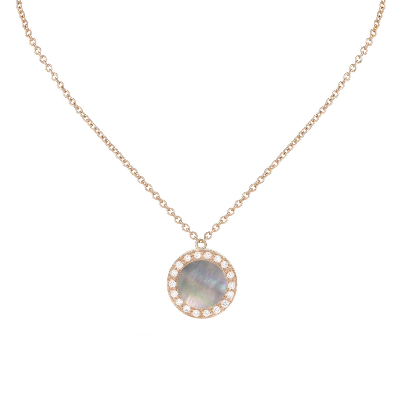 Pendentif Buona Fortuna nacre grise et diamants – or rose 18 K