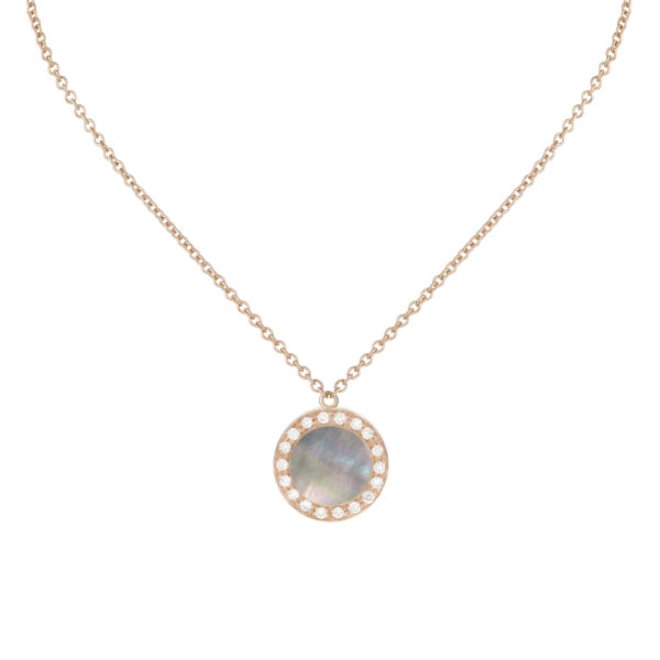 Pendentif Buona Fortuna nacre grise et diamants – or rose 18 K