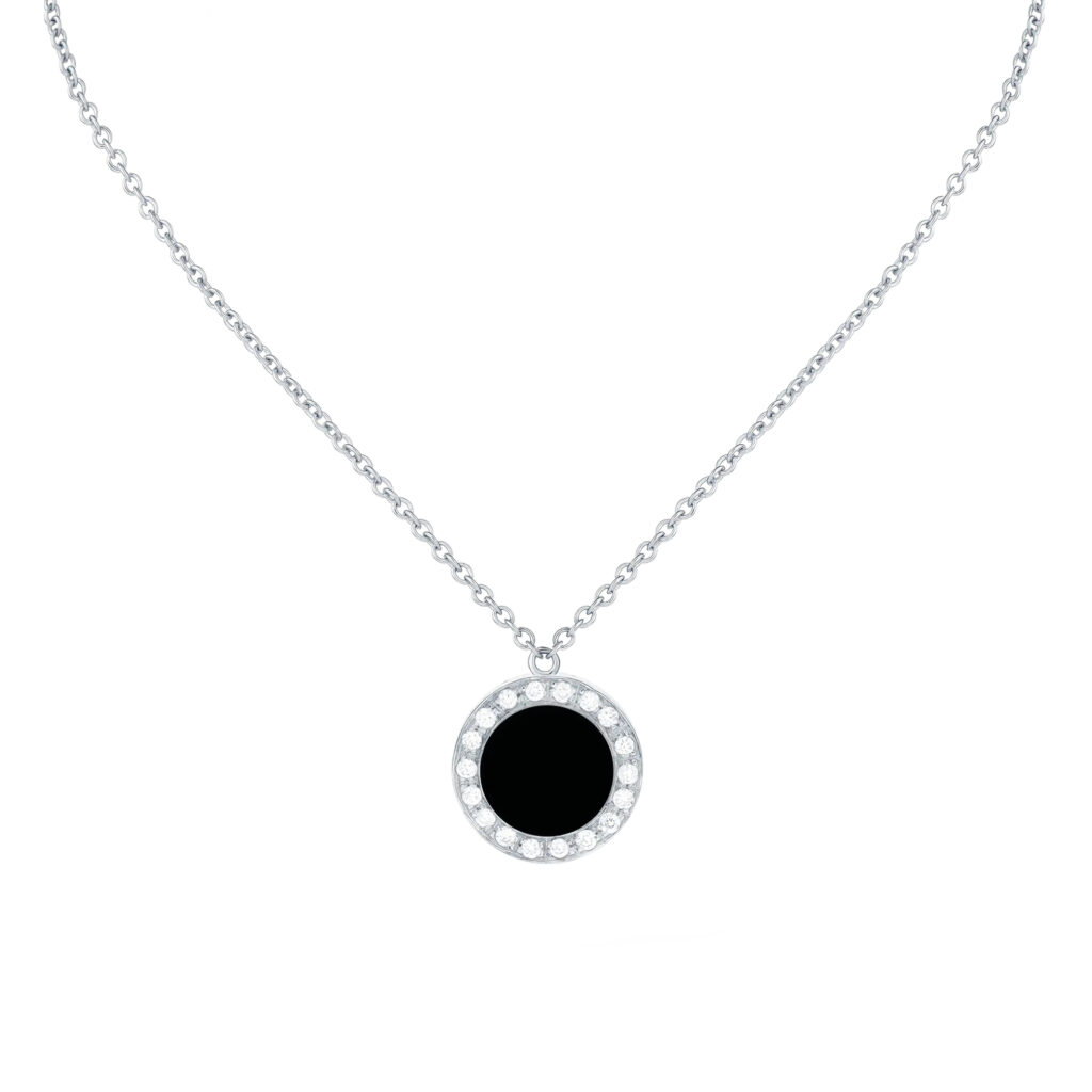 Pendentif Buona Fortuna onyx et diamants – or blanc 18 K