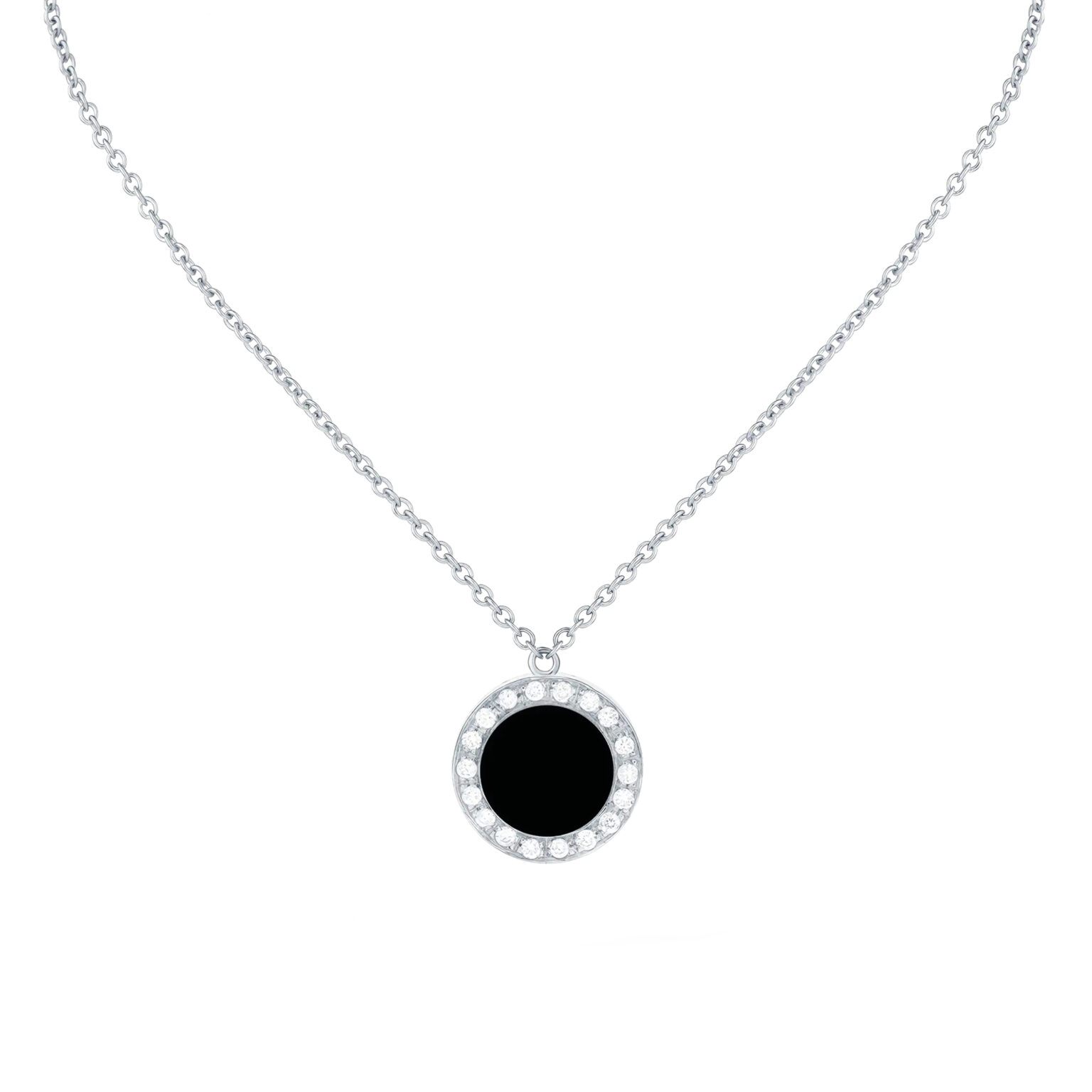 Pendentif Buona Fortuna onyx et diamants – or blanc 18 K