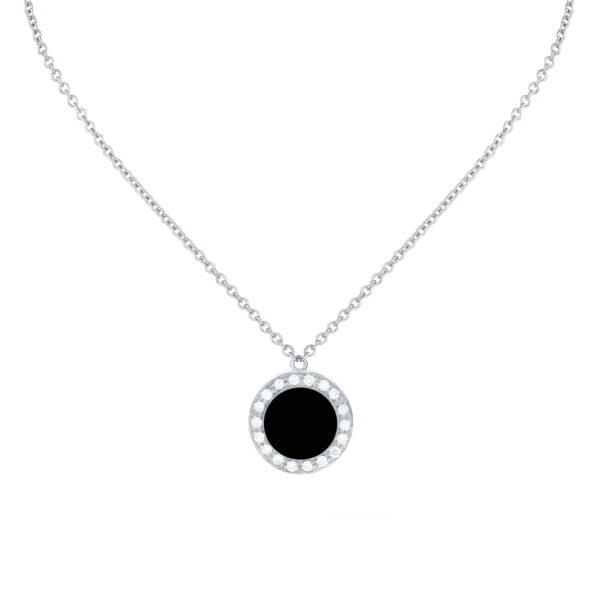 Pendentif Buona Fortuna onyx et diamants – or blanc 18 K