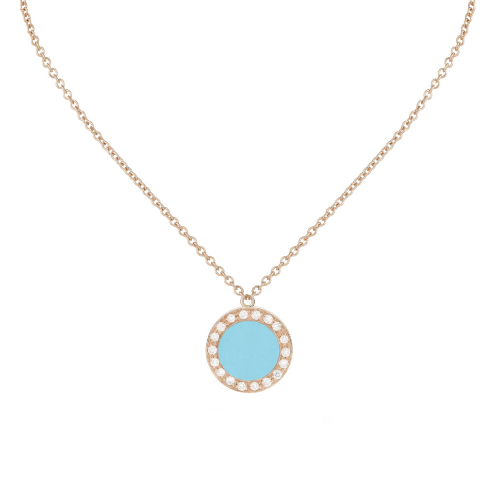 Pendentif Buona Fortuna turquoise et diamants – or rose 18 K