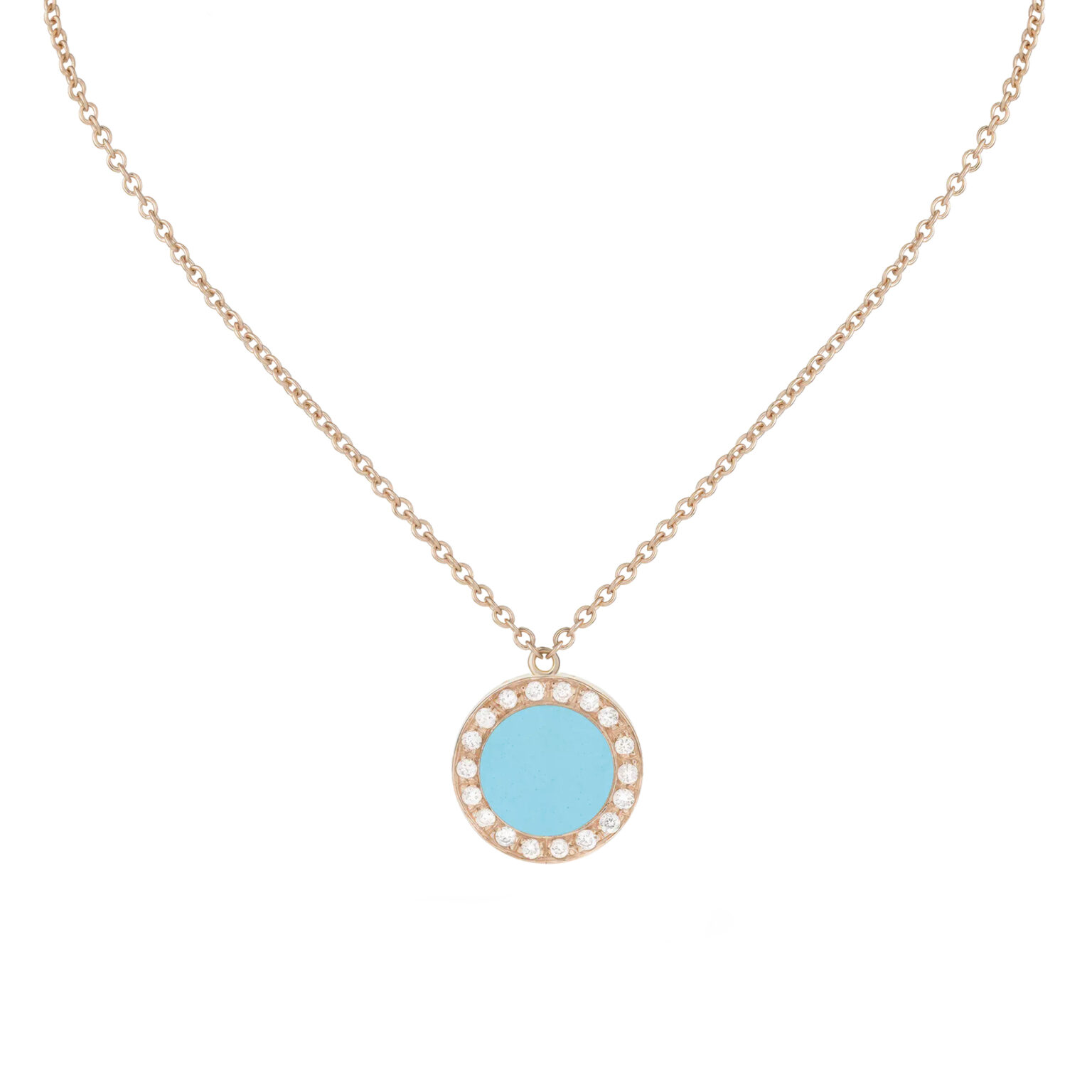 Pendentif Buona Fortuna turquoise et diamants – or rose 18 K