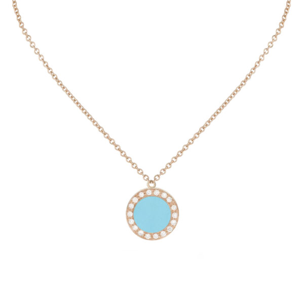 Pendentif Buona Fortuna turquoise et diamants – or rose 18 K
