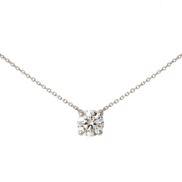 Collier solitaire en or blanc 18 K orné d’un diamant de culture de 1 carat sur chaîne fine