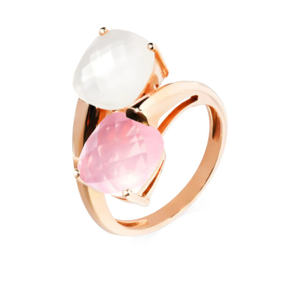 Poppy Blue bague duo pierre de lune blanche quartz rose