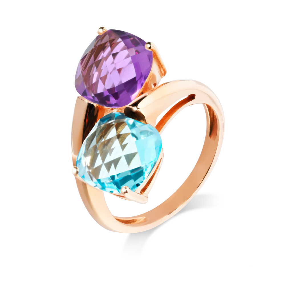 Bague Poppy Blue Duo en or – duo de pierres fines facettées, bijou coloré et contemporain