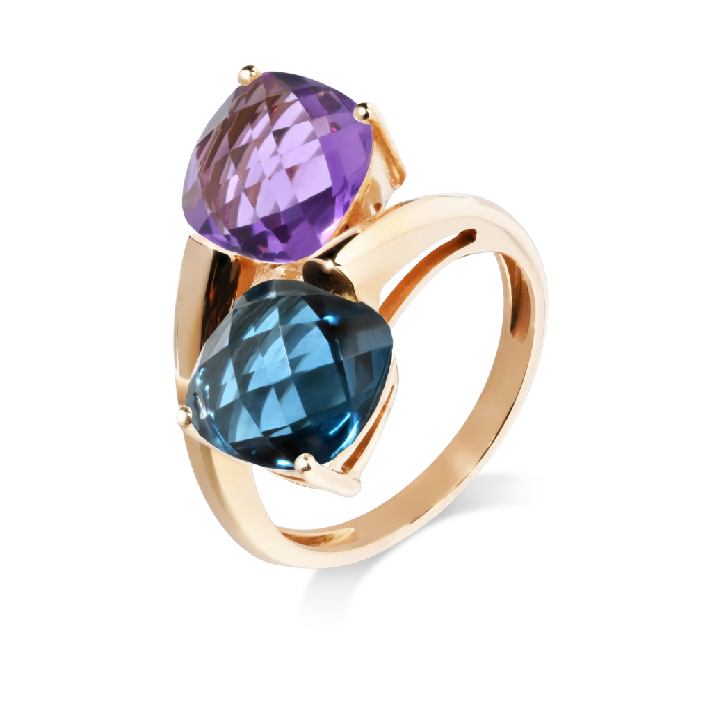 Bague Poppy Blue Duo en or – duo de pierres fines facettées, bijou coloré et contemporain