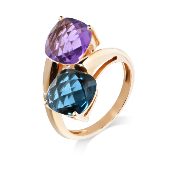 Bague Poppy Blue Duo en or – duo de pierres fines facettées, bijou coloré et contemporain