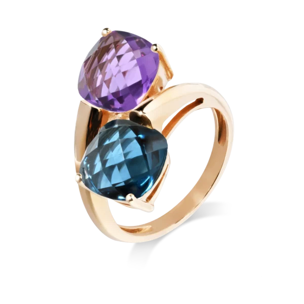 Bague Poppy Blue Duo en or – duo de pierres fines facettées, bijou coloré et contemporain