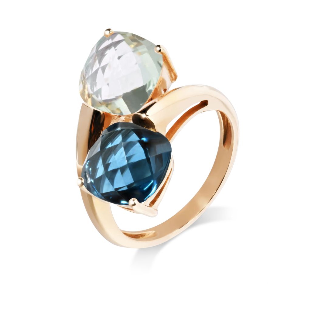 Bague Poppy Blue Duo en or – duo de pierres fines facettées, bijou coloré et contemporain