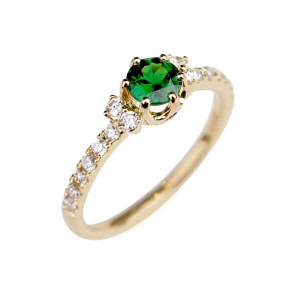 Bague Celeste en or jaune 18 carats sertie d’un grenat tsavorite rond et de diamants