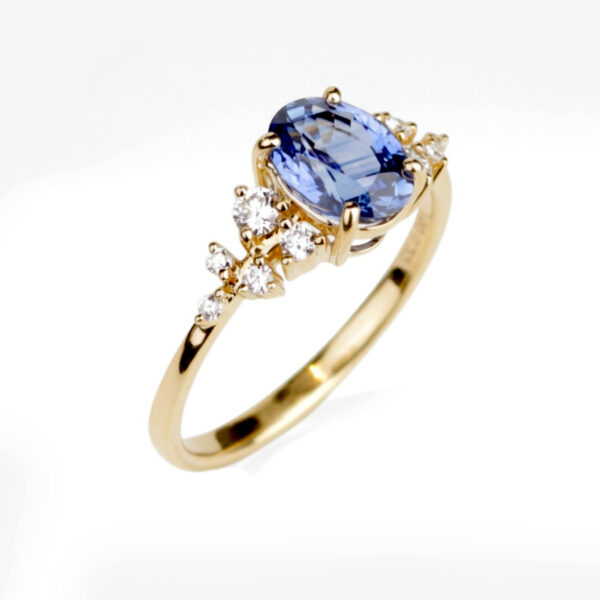 Bague en or jaune avec saphir ovale et diamants – bague Butterfly