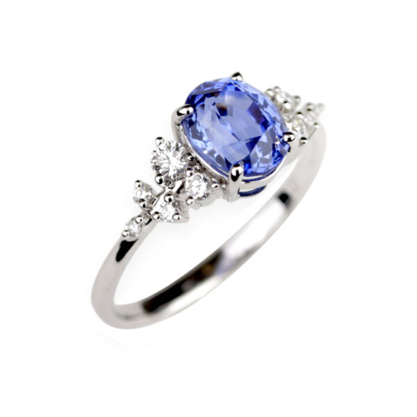 Bague saphir ovale et diamants en or blanc 18K Butterfly – Compagnie des Gemmes